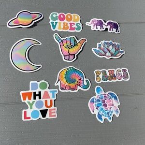 Boho Vinyl Stickers set of 10 New without tags Tie Dye design